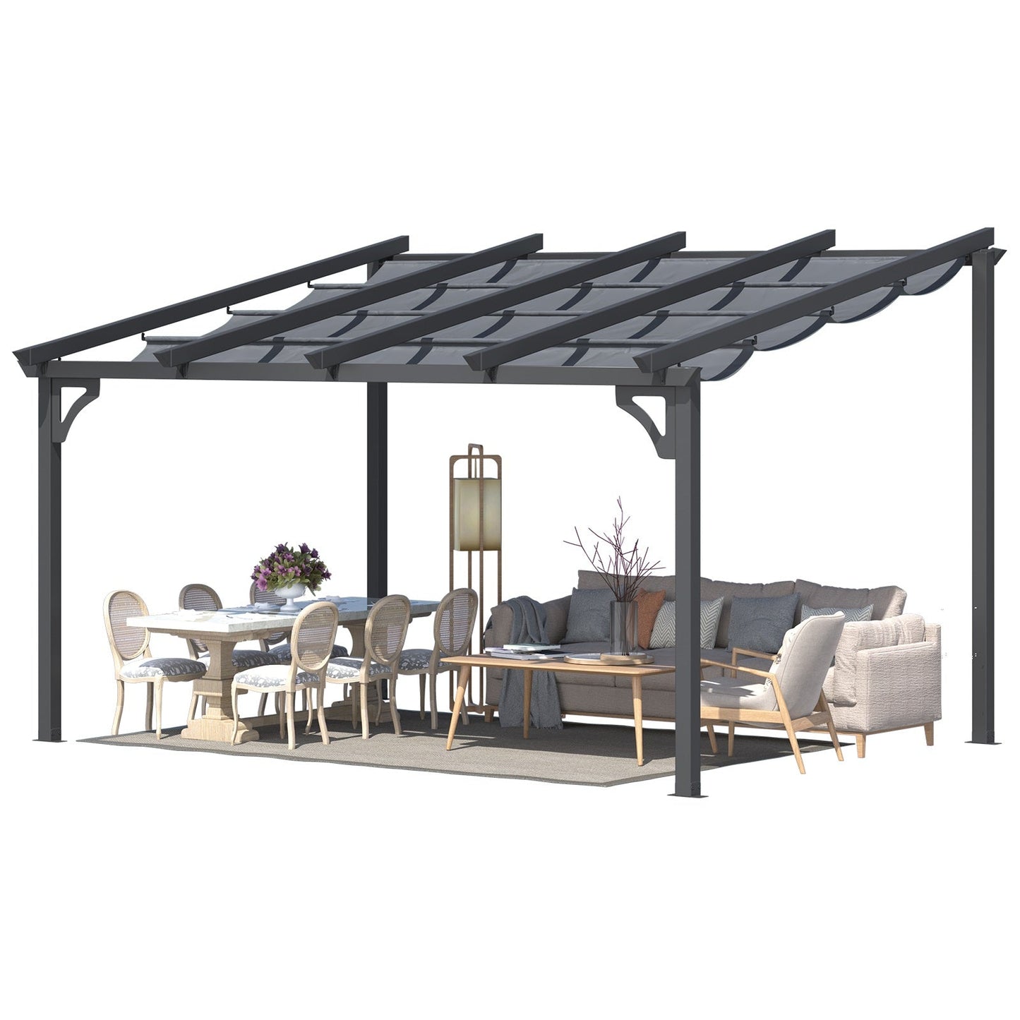 YODOLLA 14' x 10' Gazebo for Patio, Retractable Pergola with Adjustable Sun Shade Canopy Roof