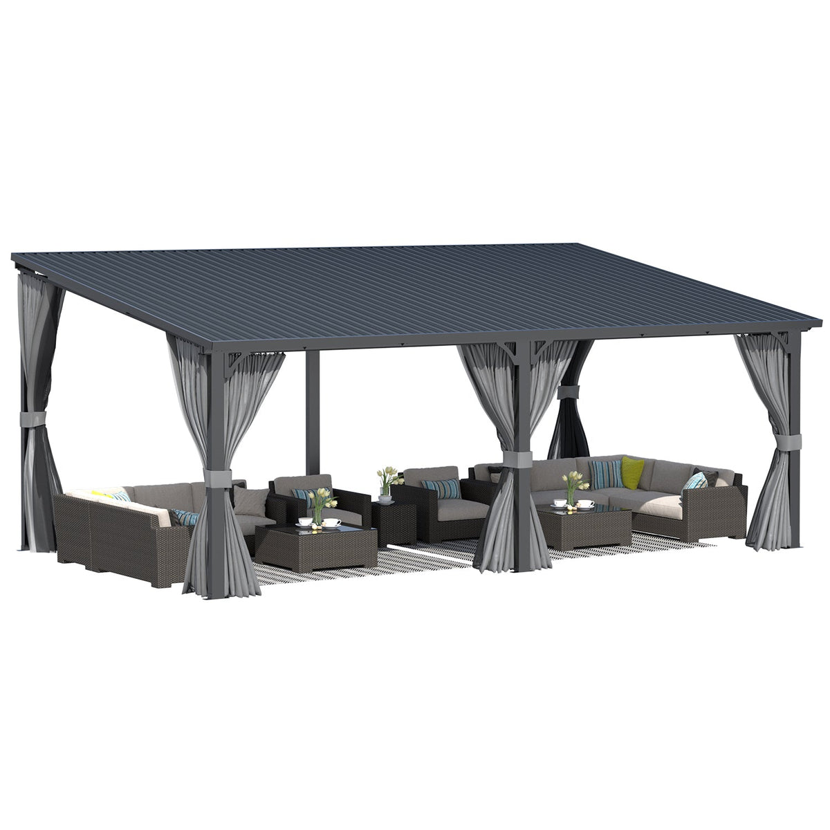 YODOLLA 20'x12' Gazebo Outdoor Hardtop Pergola with Curtain and Netting