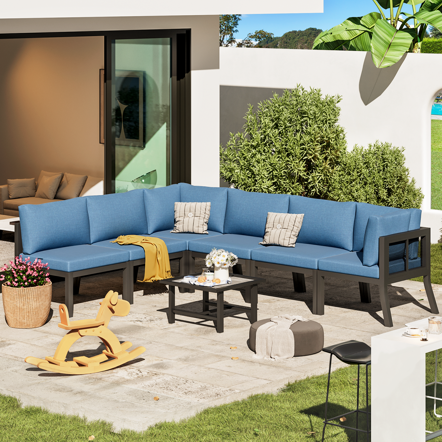 YODOLLA 7 Pieces Patio Furniture Set, Blue