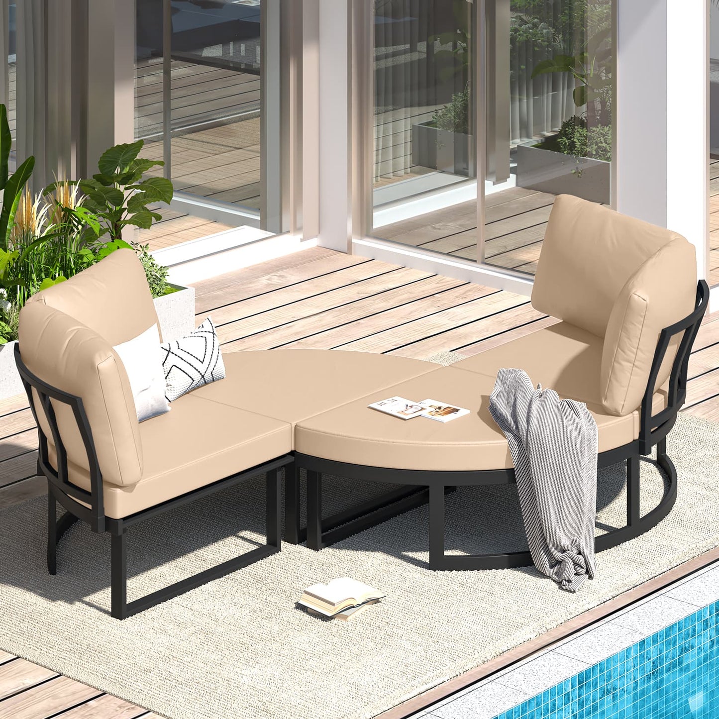 YODOLLA Patio Furniture Outdoor Daybed with Removable Cushions, Beige