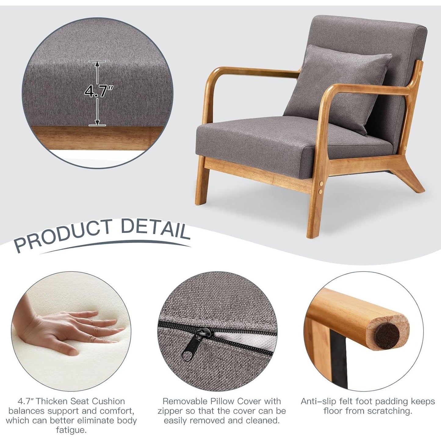 YODOLLA Accent Chair Reading Armchair, Linen Gray