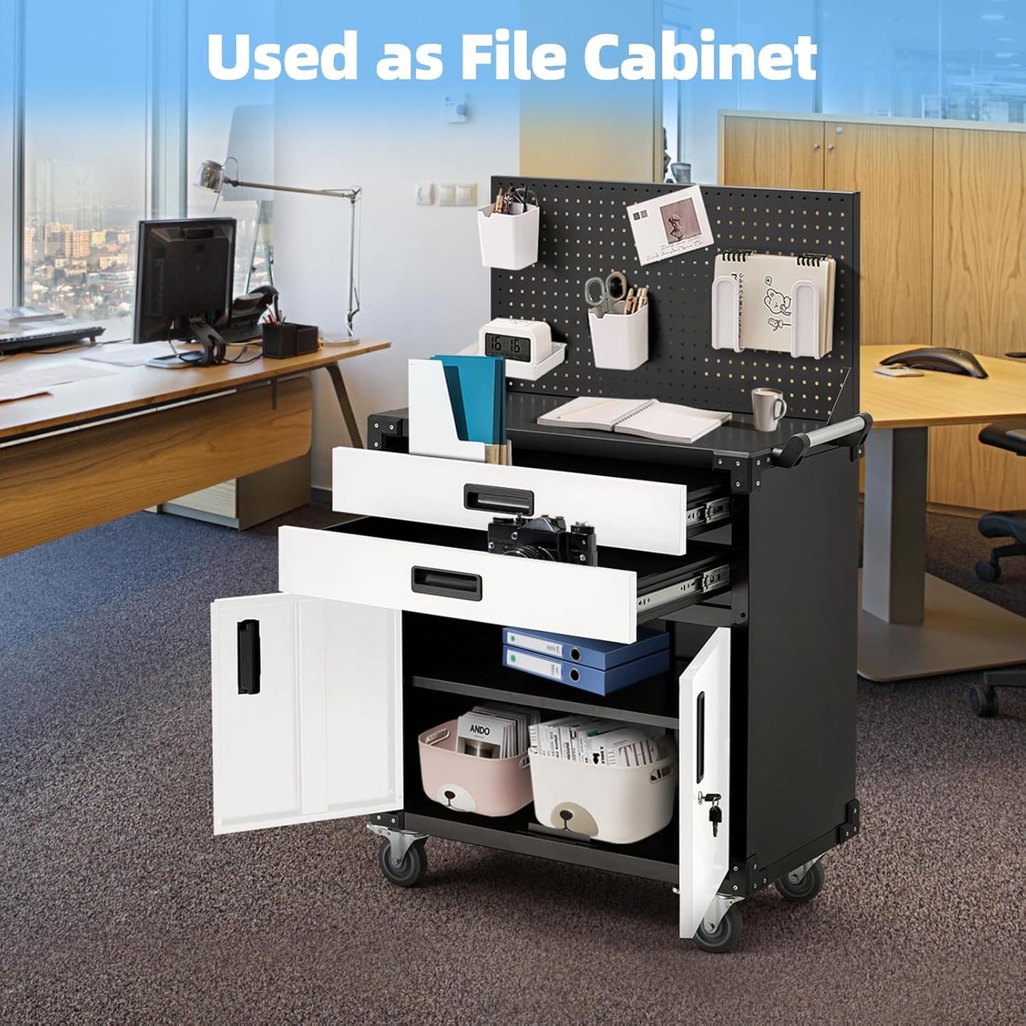 YODOLLA Rolling Tool Chest with Wheels 2 Drawers, White Door