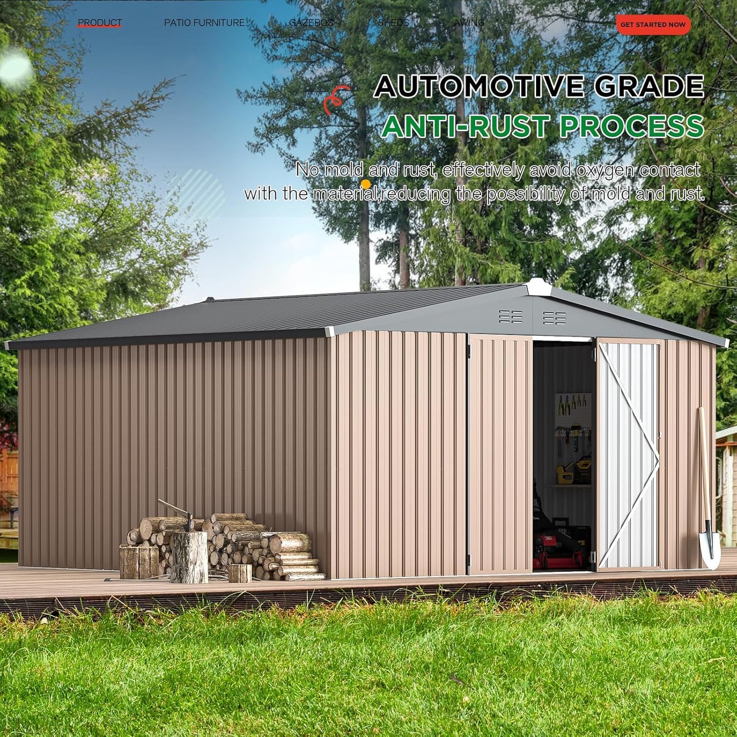 YODOLLA Shed 12' x 12' Storage Shed, Grey