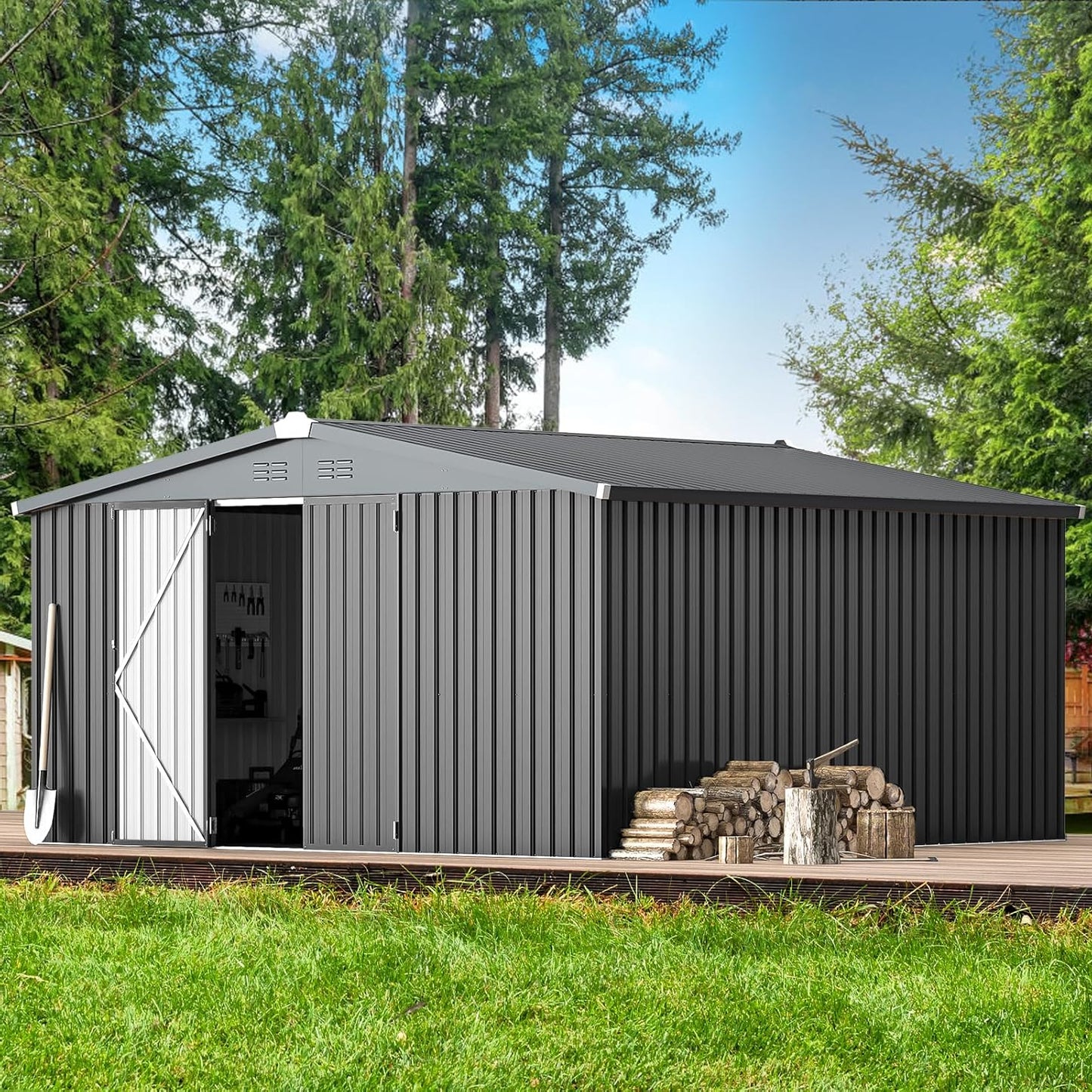 YODOLLA Shed 12' x 12' Storage Shed, Dark Grey