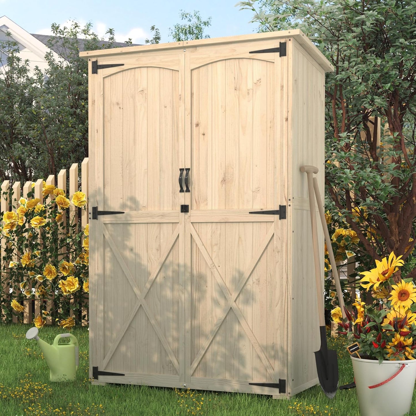 YODOLLA Outdoor Storage Shed with Waterproof Roof, Natural Wood
