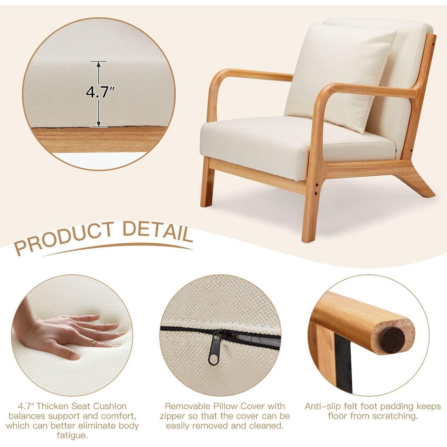 YODOLLA Accent Chair Reading Armchair, Linen Beige