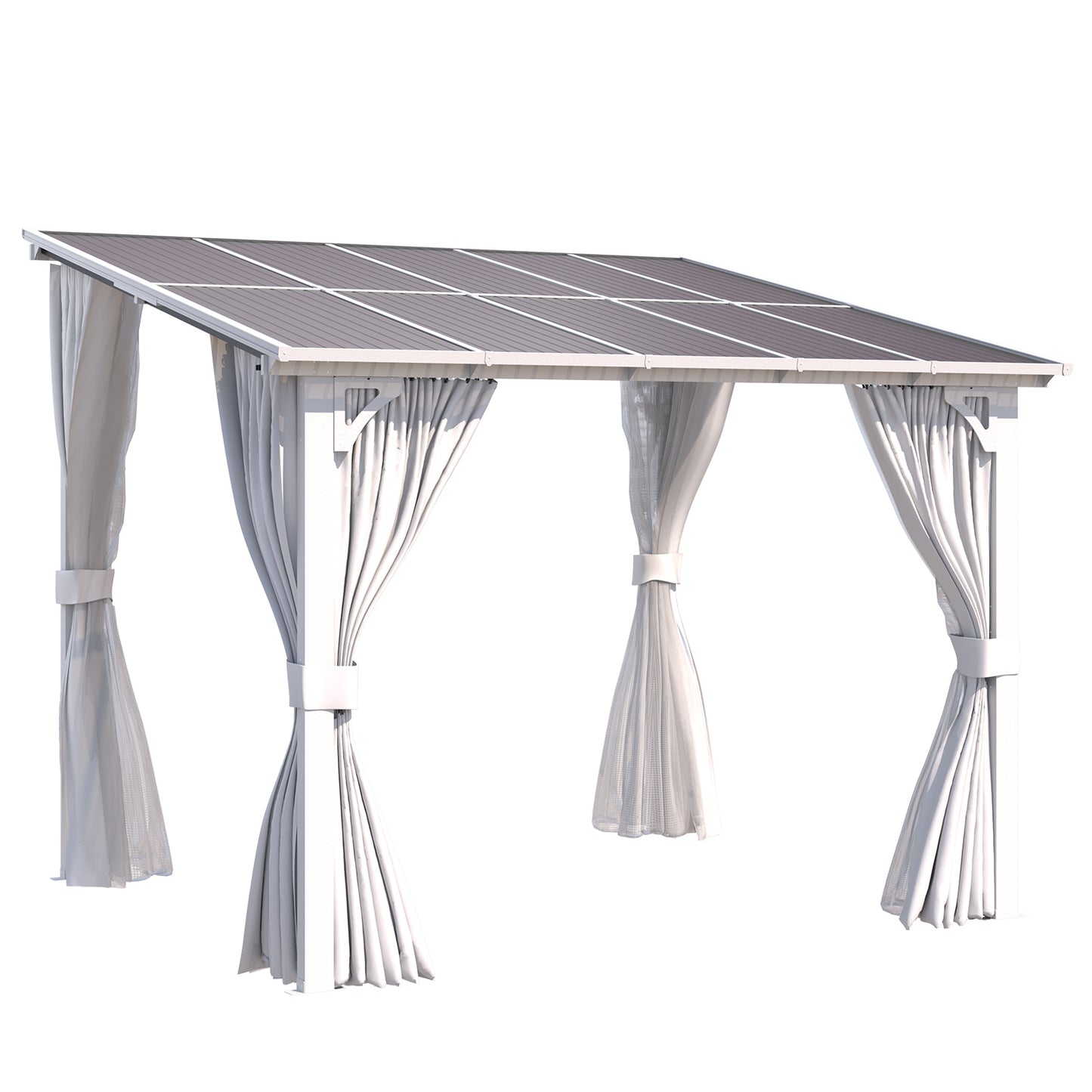 YODOLLA 10'x8' Outdoor Lean to Gazebo Pergola with Curtain and Netting for Patio, White
