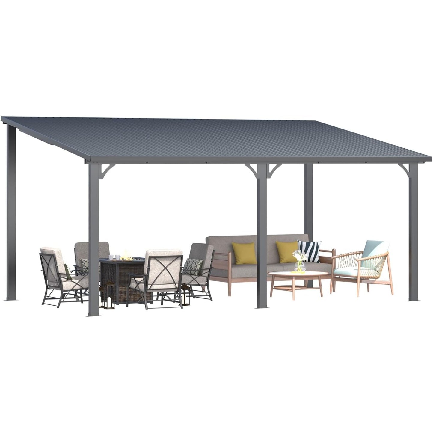 YODOLLA 16'x10' Wall-Mounted Pergola Hardtop Outdoor Gazebo