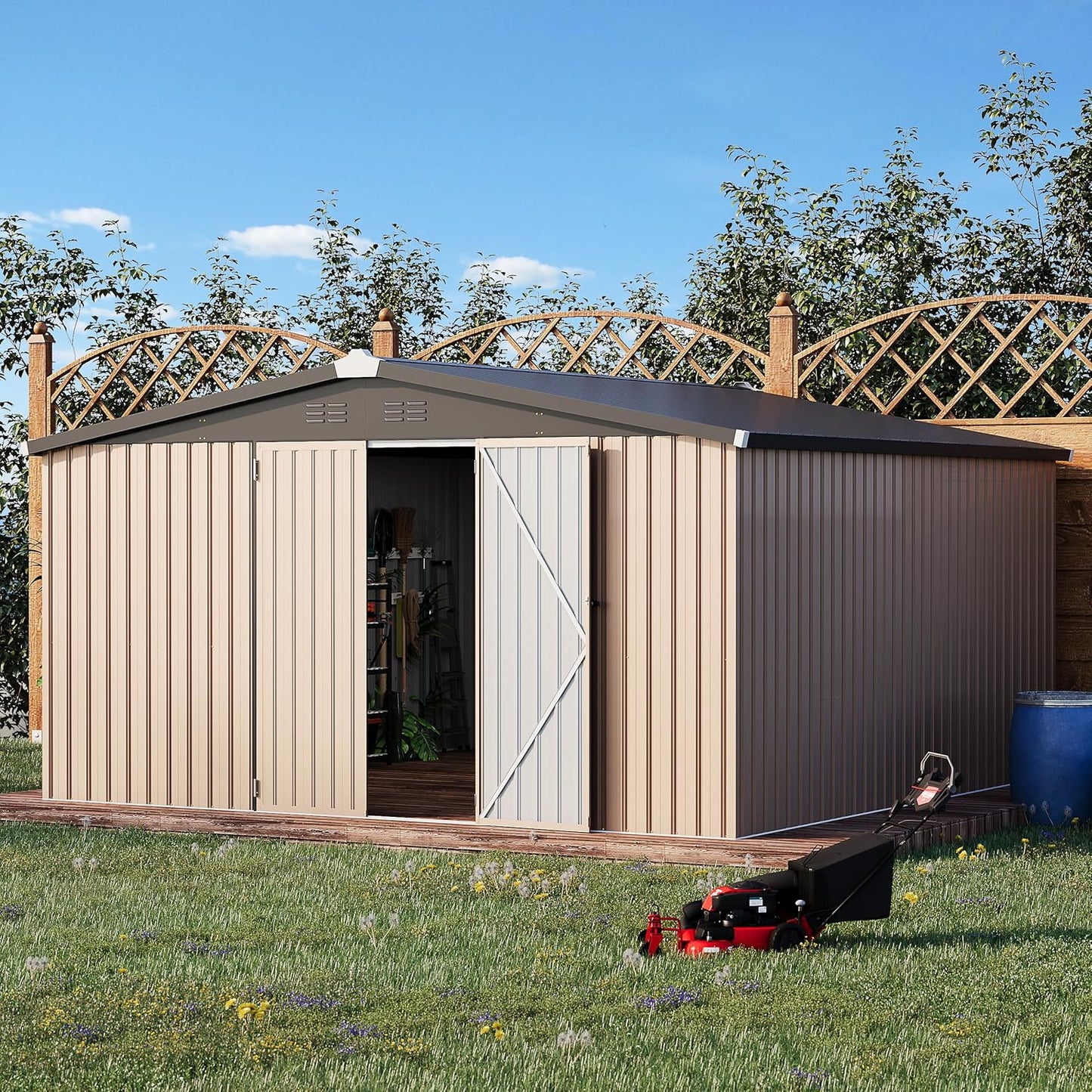 YODOLLA Shed 12' x 12' Storage Shed, Grey