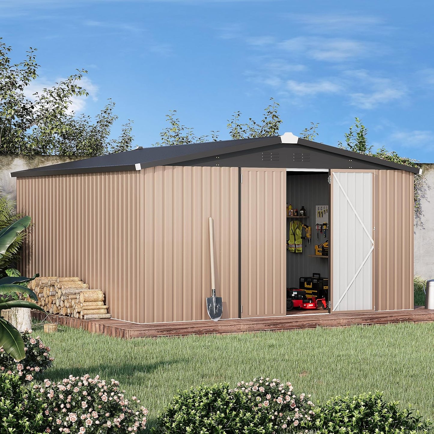YODOLLA Shed 12' x 12' Storage Shed, Grey
