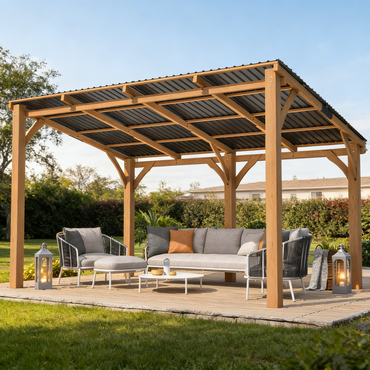 YODOLLA 14' x 10' Outdoor Wood Ceder Gazebo Lean to Hardtop Pergolas