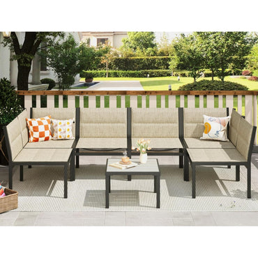 YODOLLA 7-Pc Sectional Patio Set Textilene Fabric, Yellow