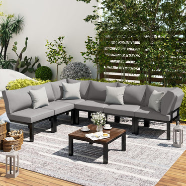 YODOLLA Outdoor Patio Furniture Set, 7 Piece Metal Patio Sectional Conversation Sofa