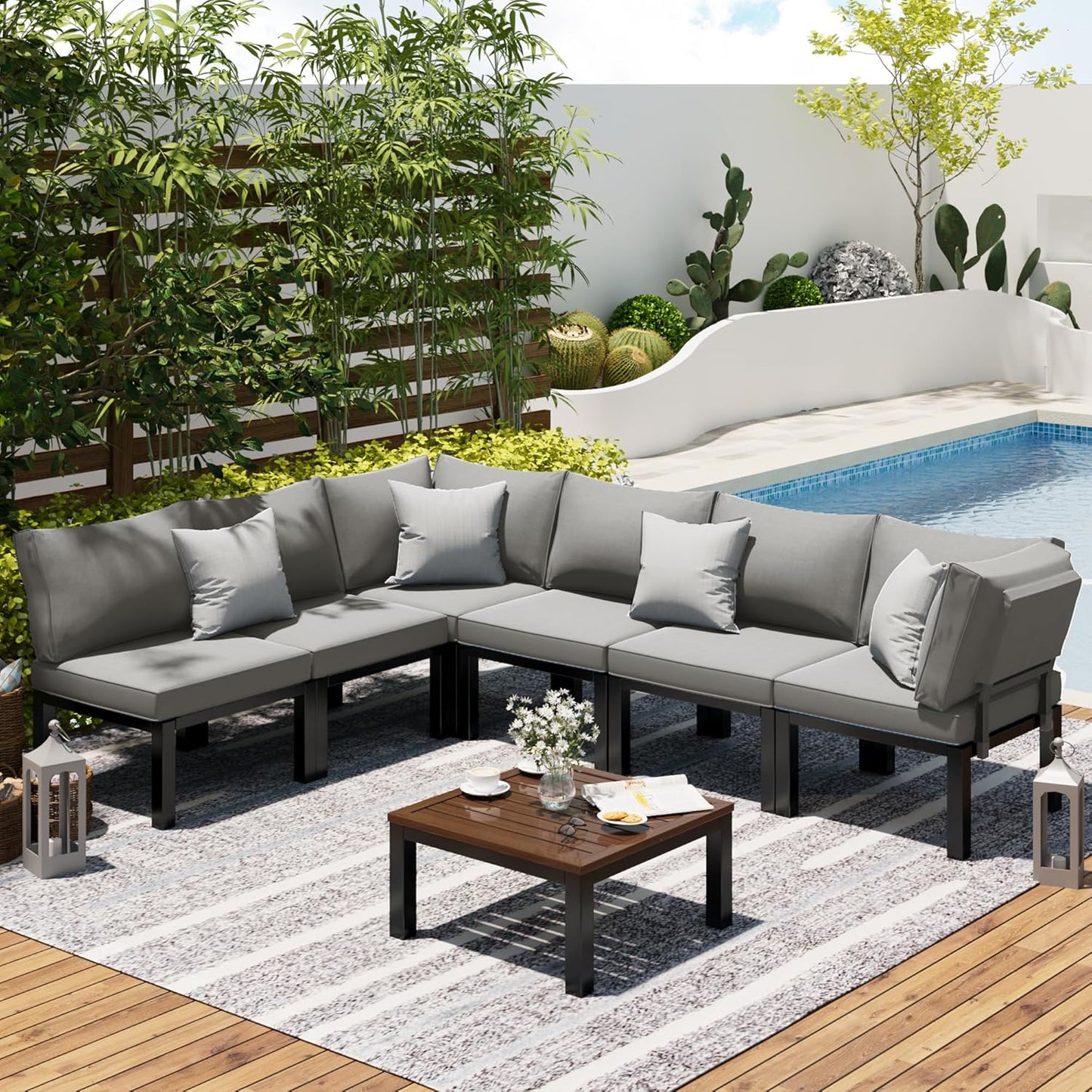 YODOLLA 7 Piece Outdoor Patio Furniture Set Metal Patio Sectional Conversation Sofa