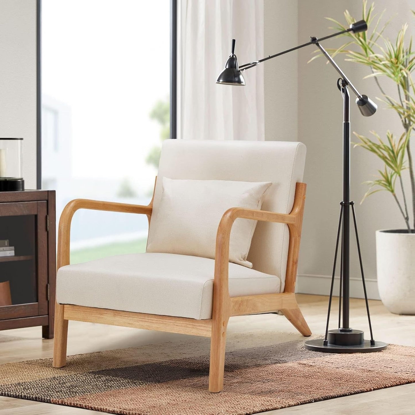 YODOLLA Accent Chair Reading Armchair, Linen Beige