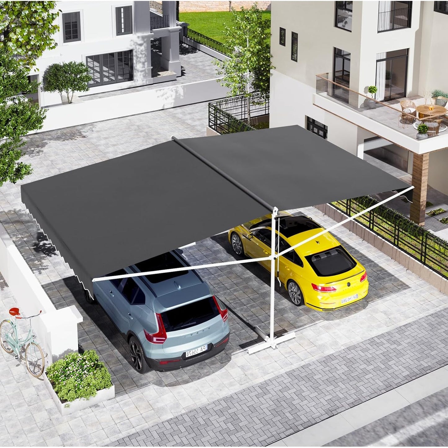 YODOLLA 13'x10' Dual Side Free Standing Retractable Awning, Dark Gray