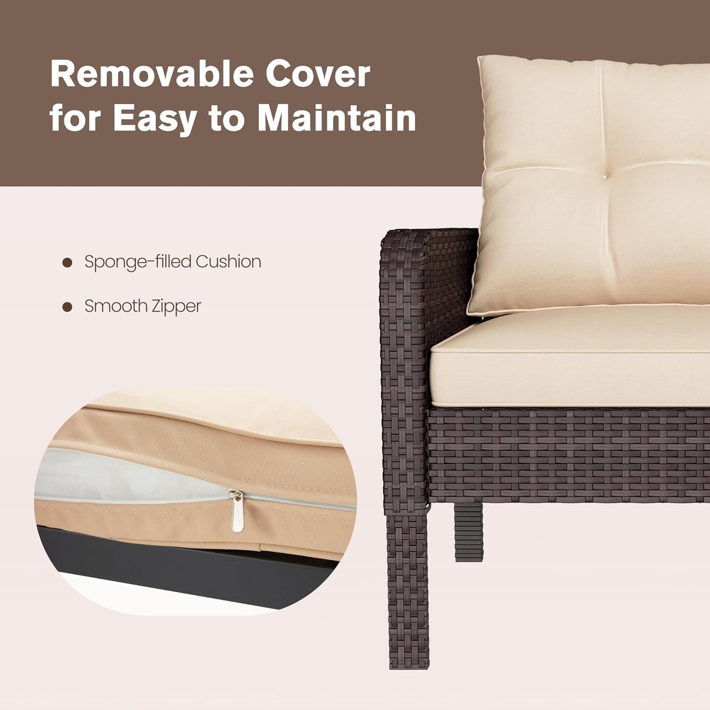YODOLLA Outdoor 5 Pieces Patio Furniture Set, Beige