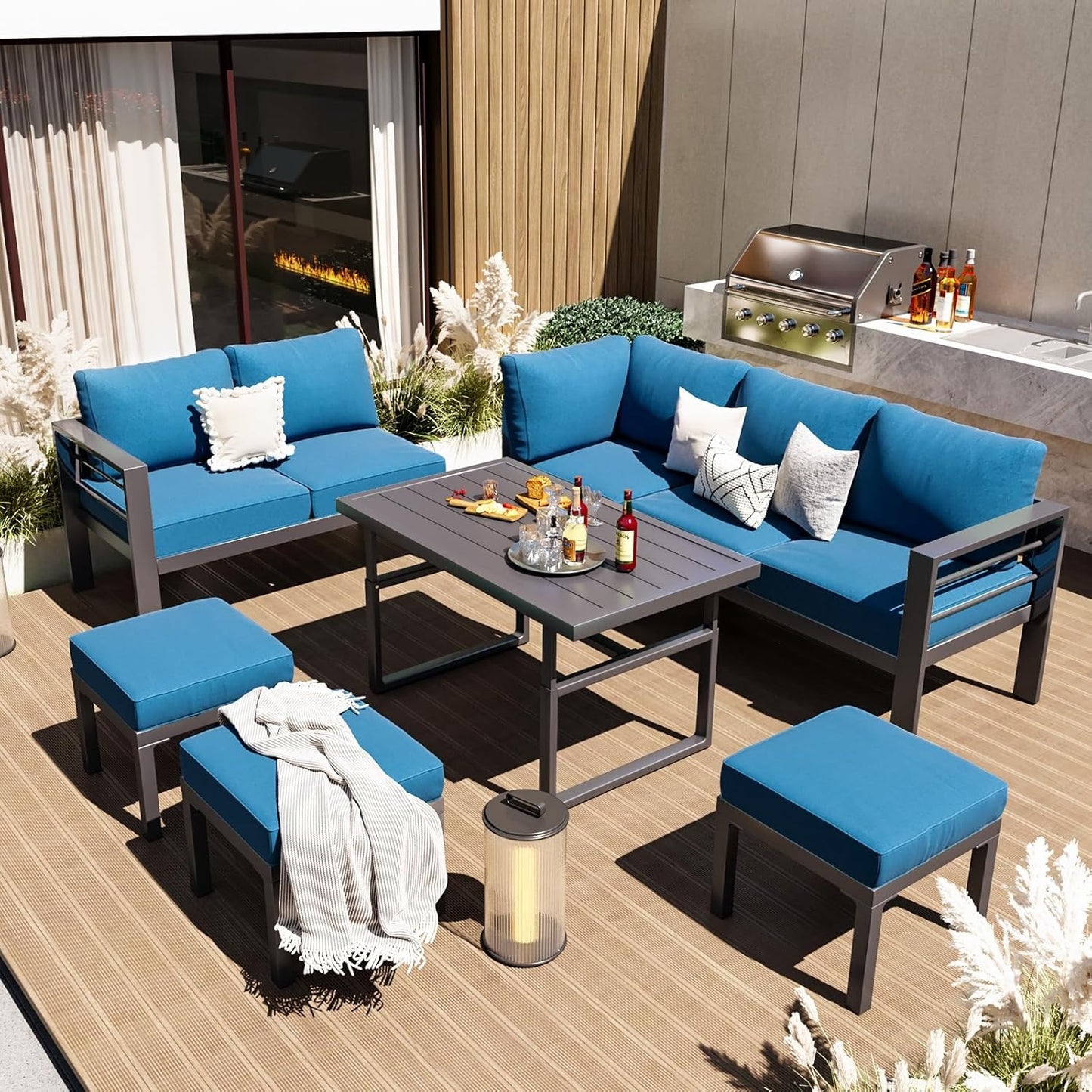 YODOLLA Outdoor Conversation Table and Chair Sets for Lawn Furniture Set, Navy
