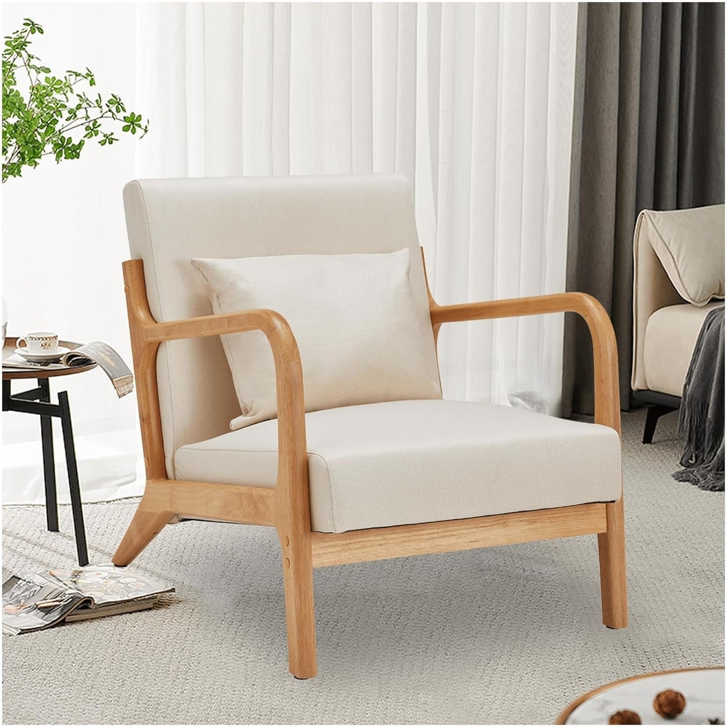 YODOLLA Accent Chair Reading Armchair, Linen Beige
