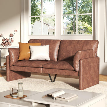 YODOLLA 68'' Modern Love Seat Sofa Couches, Faux Leather Brown