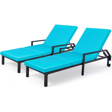 YODOLLA 2 PCS Outdoor Lounge Chairs, Black Rattan with Blue Cushion