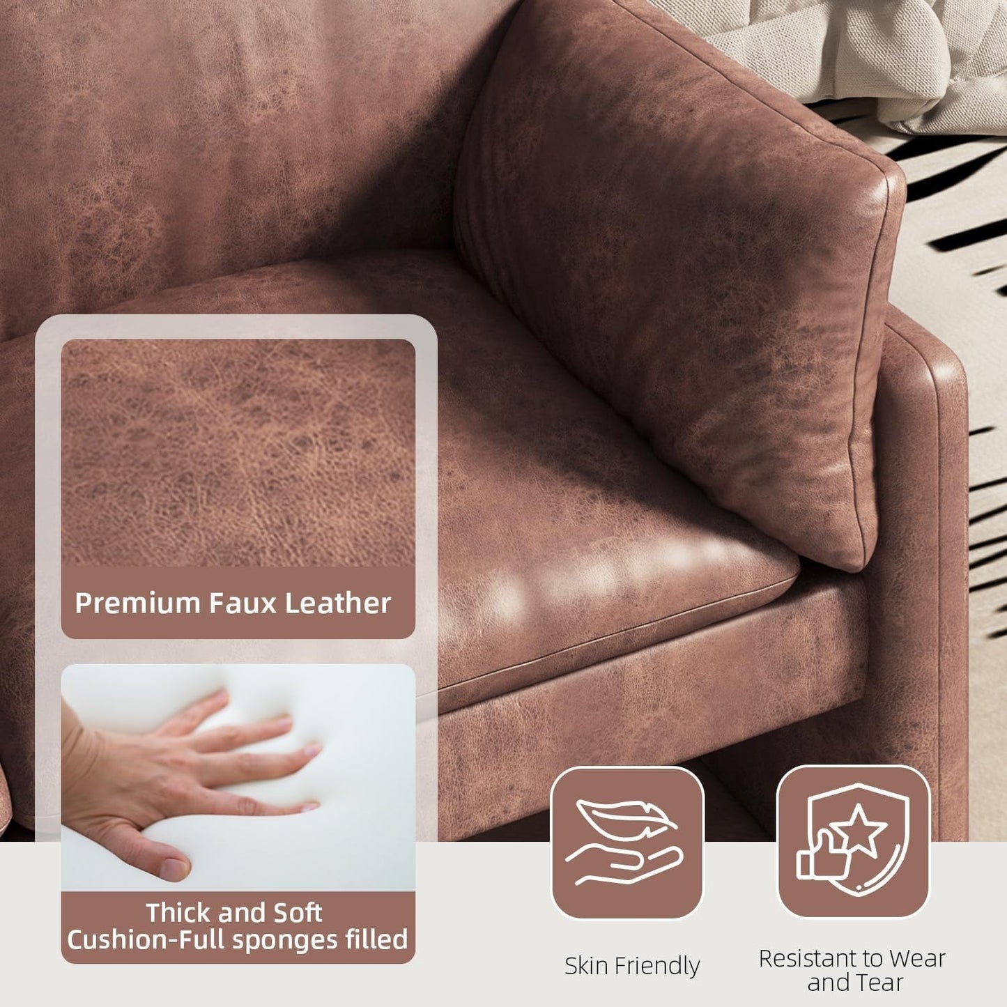 YODOLLA 68'' Modern Love Seat Sofa Couches, Faux Leather Brown