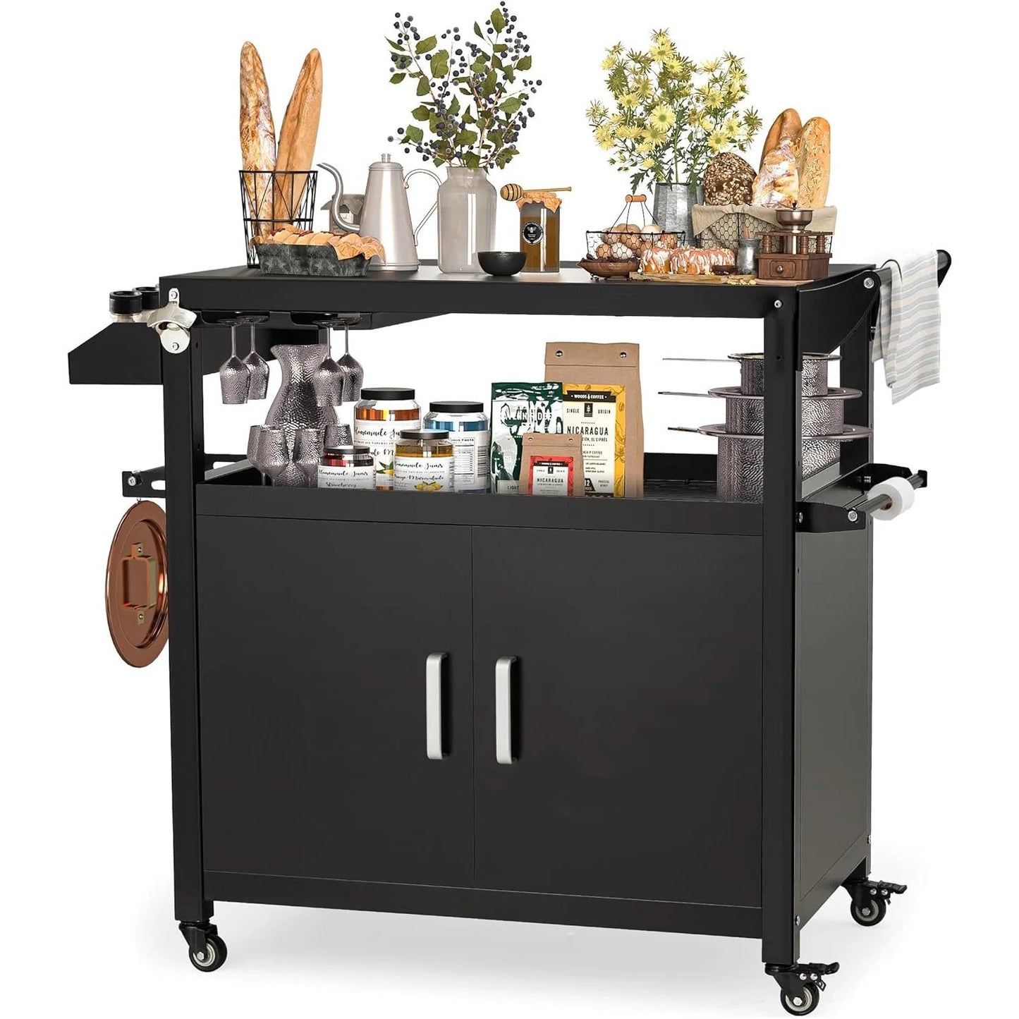 YODOLLA Outdoor Grill Cart Kitchen Storage Cabinets Island with Wheels