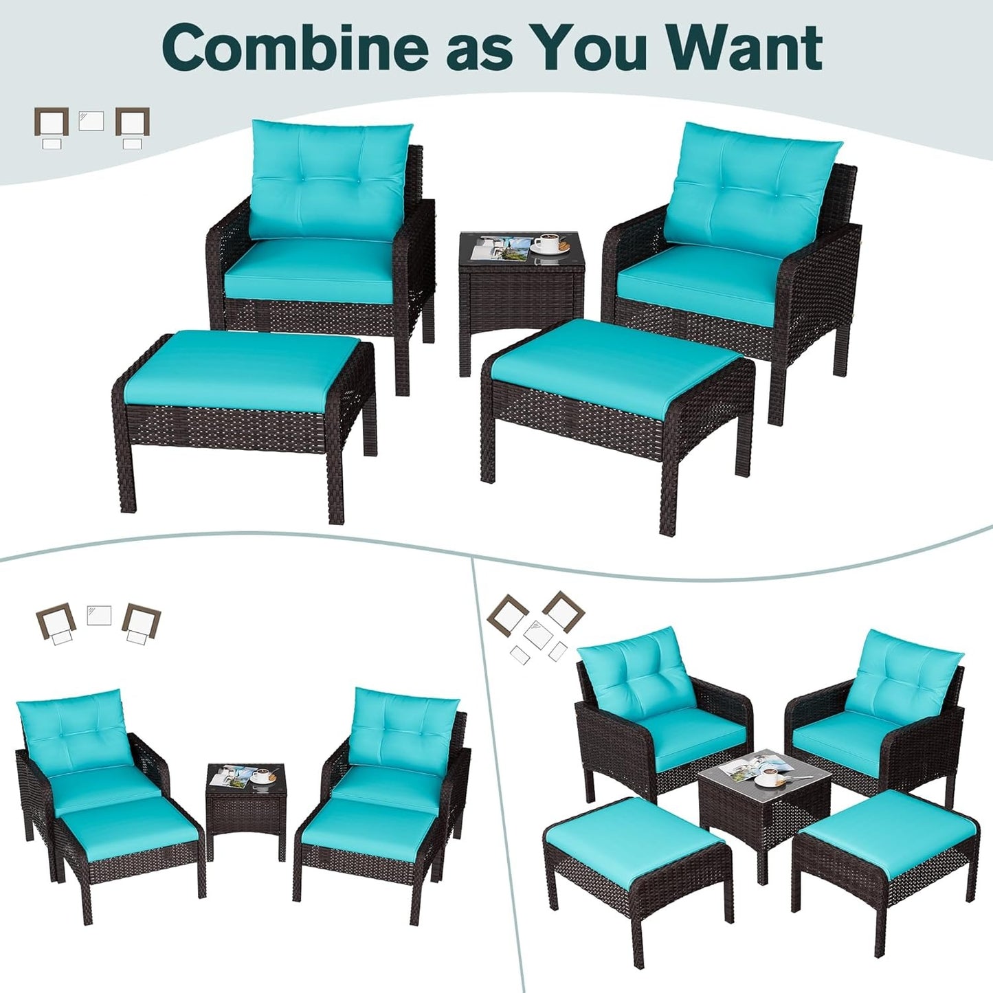 YODOLLA Outdoor 5 Pieces Patio Furniture Set, Blue