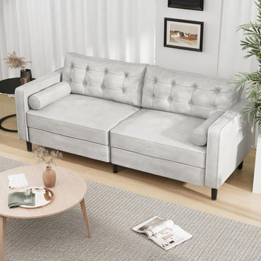 YODOLLA 84.2" 3-Seats Large Sofa Couch Couch, Faux Leather White