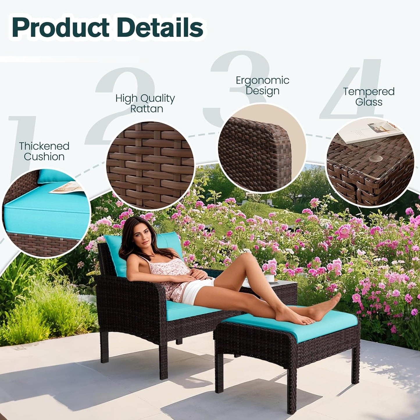 YODOLLA Outdoor 5 Pieces Patio Furniture Set, Blue