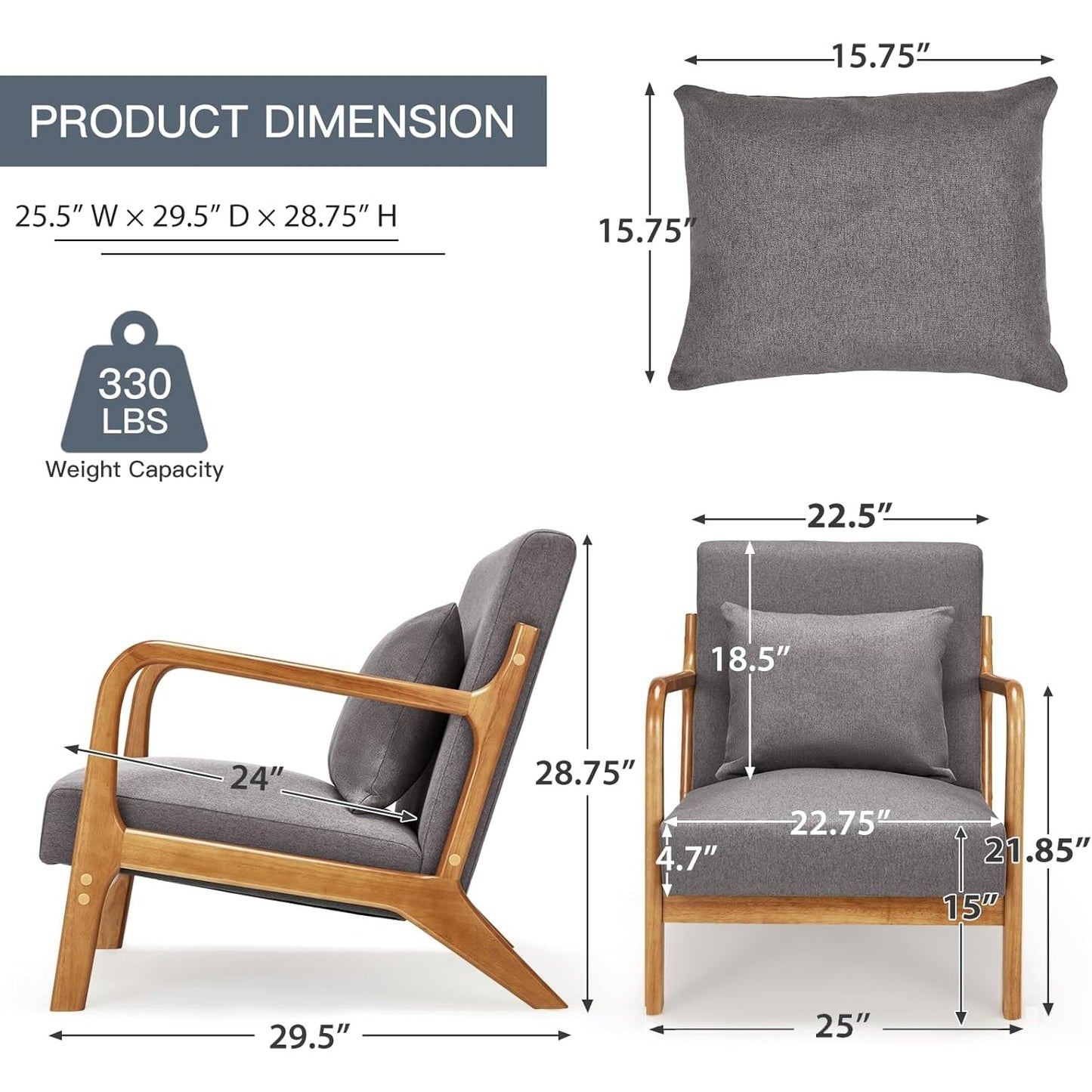 YODOLLA Accent Chair Reading Armchair, Linen Gray
