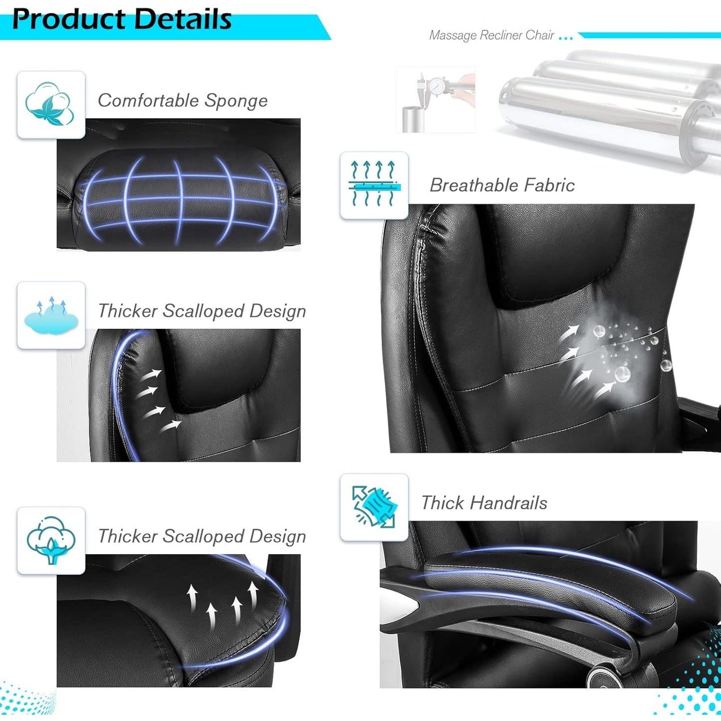 YODOLLA Ergonomic Office Chair with Heat&Massage, PU Leather Black