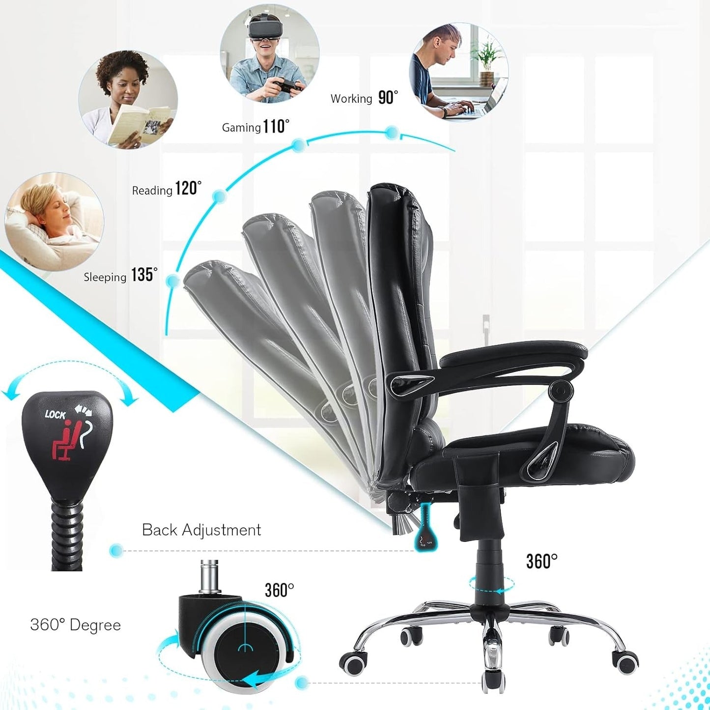 YODOLLA Heated Executive Office Chair with Massage, PU Leather Black
