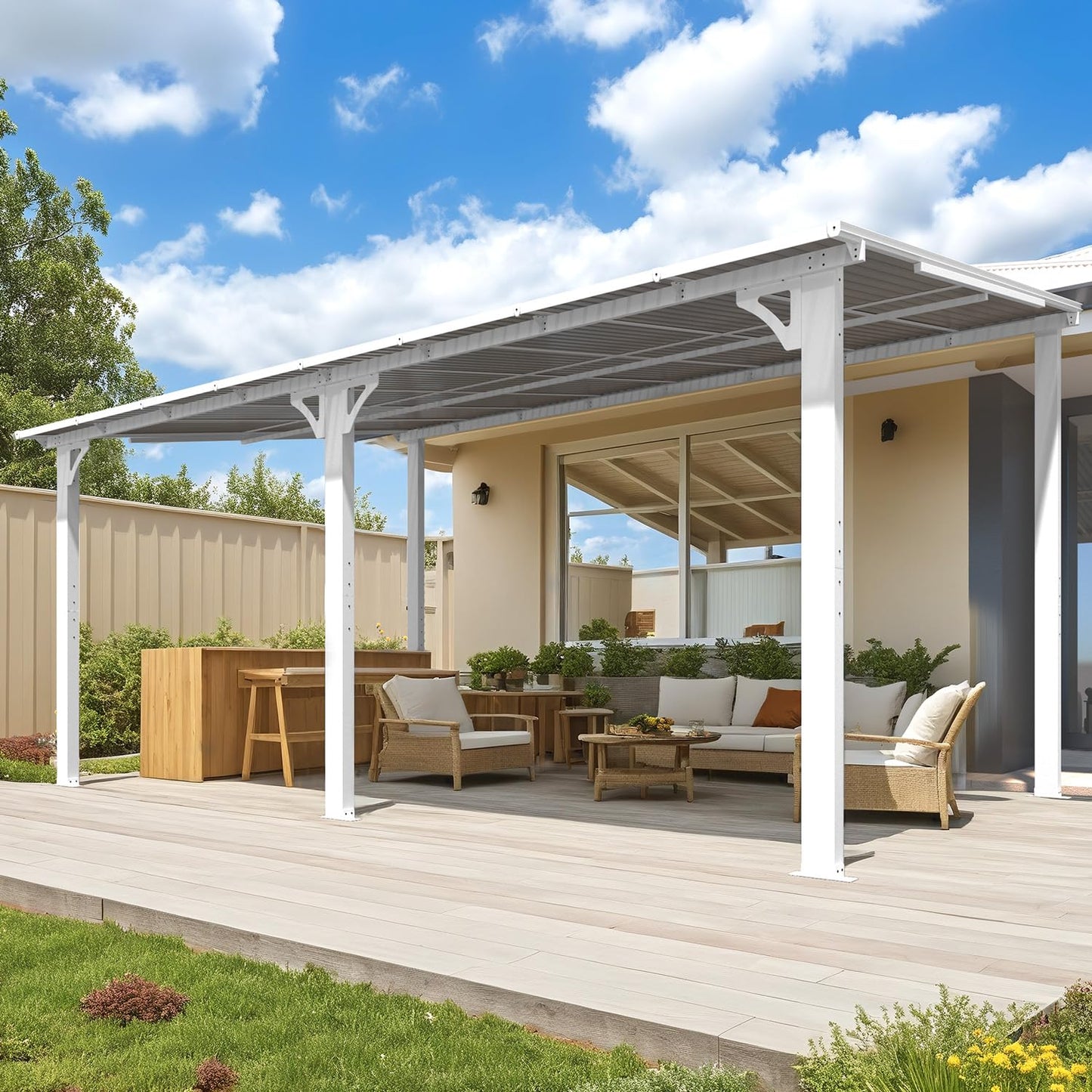 YODOLLA 16'x10' Wall Mounted Gazebos Pergola, White