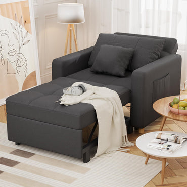 YODOLLA 36" Convertible Chair Bed, Black Leather