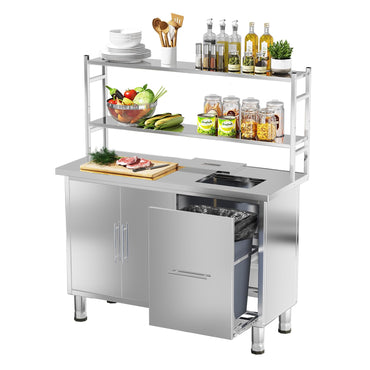 YODOLLA Stainless Steel Work Table with Trash Bin Cabinet 48"x20" Prep Table