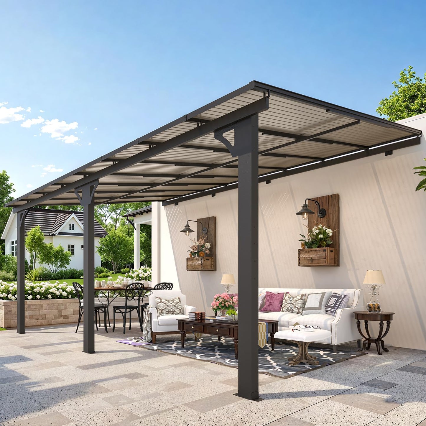 YODOLLA 16' x 10' Adjustable Height Outdoor Lean to Gazebo Pergola
