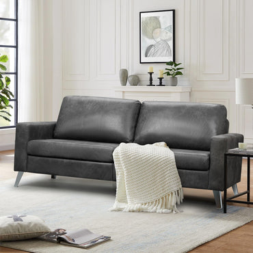 YODOLLA 79 Inch Sofa Couch for Living Room, Faux Leather, Gray