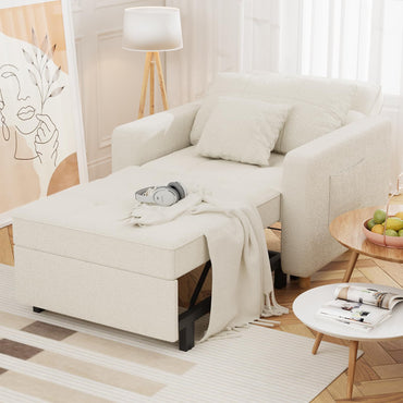 YODOLLA 36" Convertible Chair Bed, Teddy White