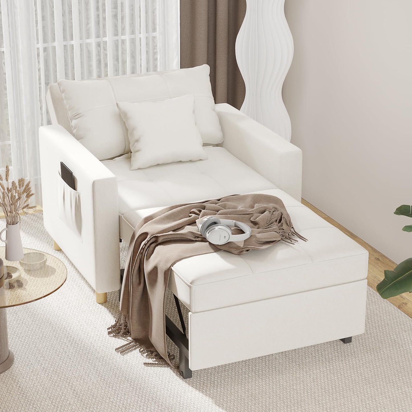YODOLLA 36" Convertible Chair Bed, White