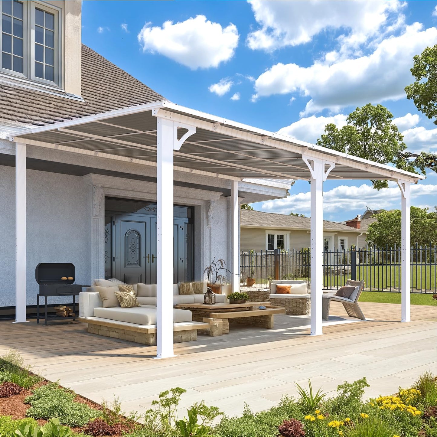 YODOLLA 14'x12' Wall Mounted Gazebos Pergola, White
