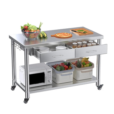 YODOLLA Stainless Steel Work Table with Drawers, 48"x24" Prep Table