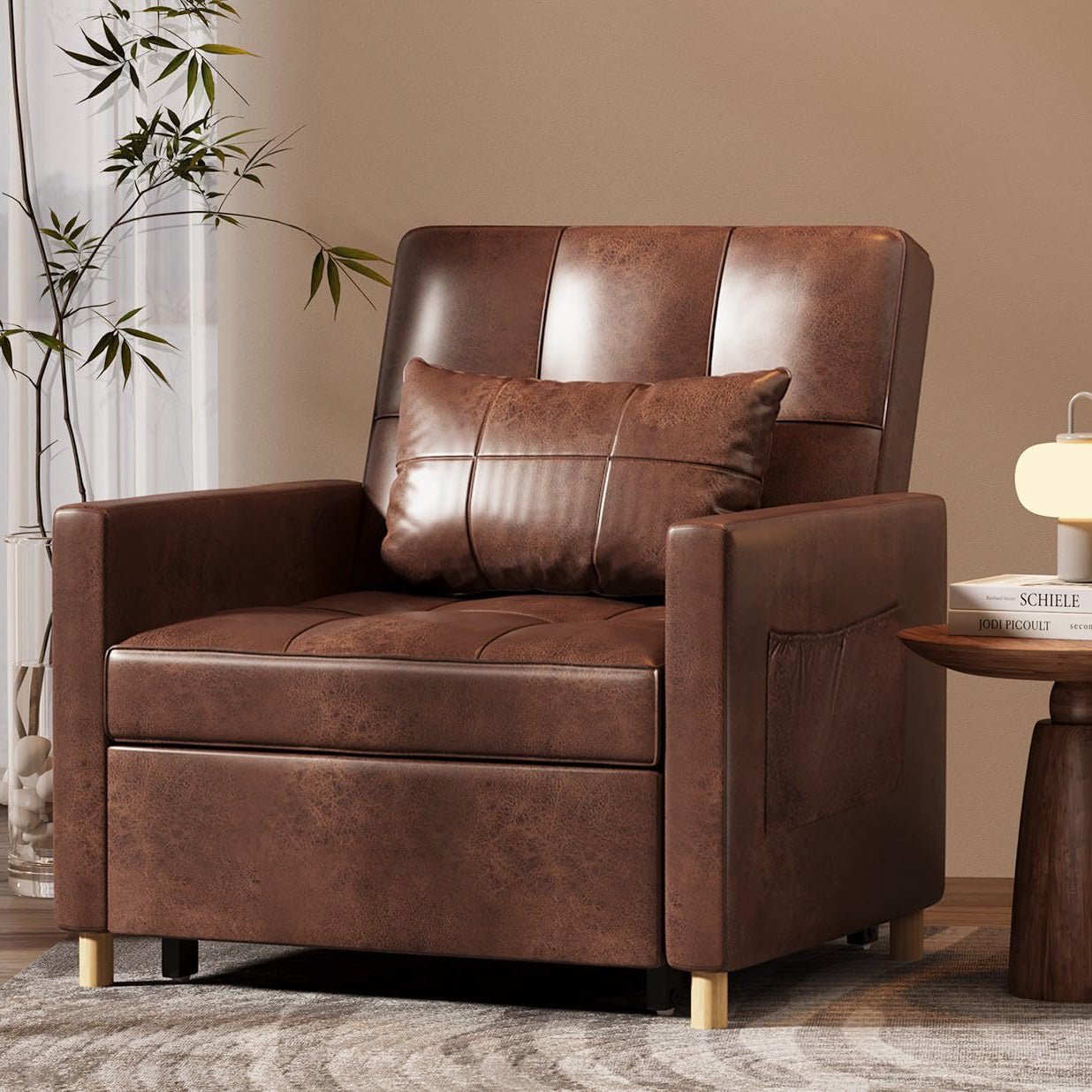 YODOLLA 3 in 1 Chair Bed Sleeper for Adults, Brown