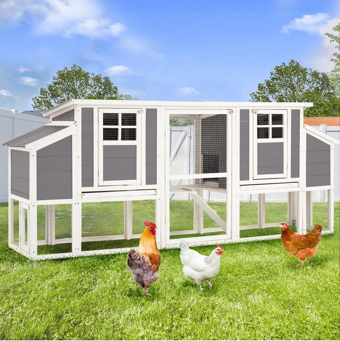 YODOLLA 98'' Extra Large Chicken Coop with Run, Wood Chicken House with 4 Nesting Boxes for 6-8 Chickens