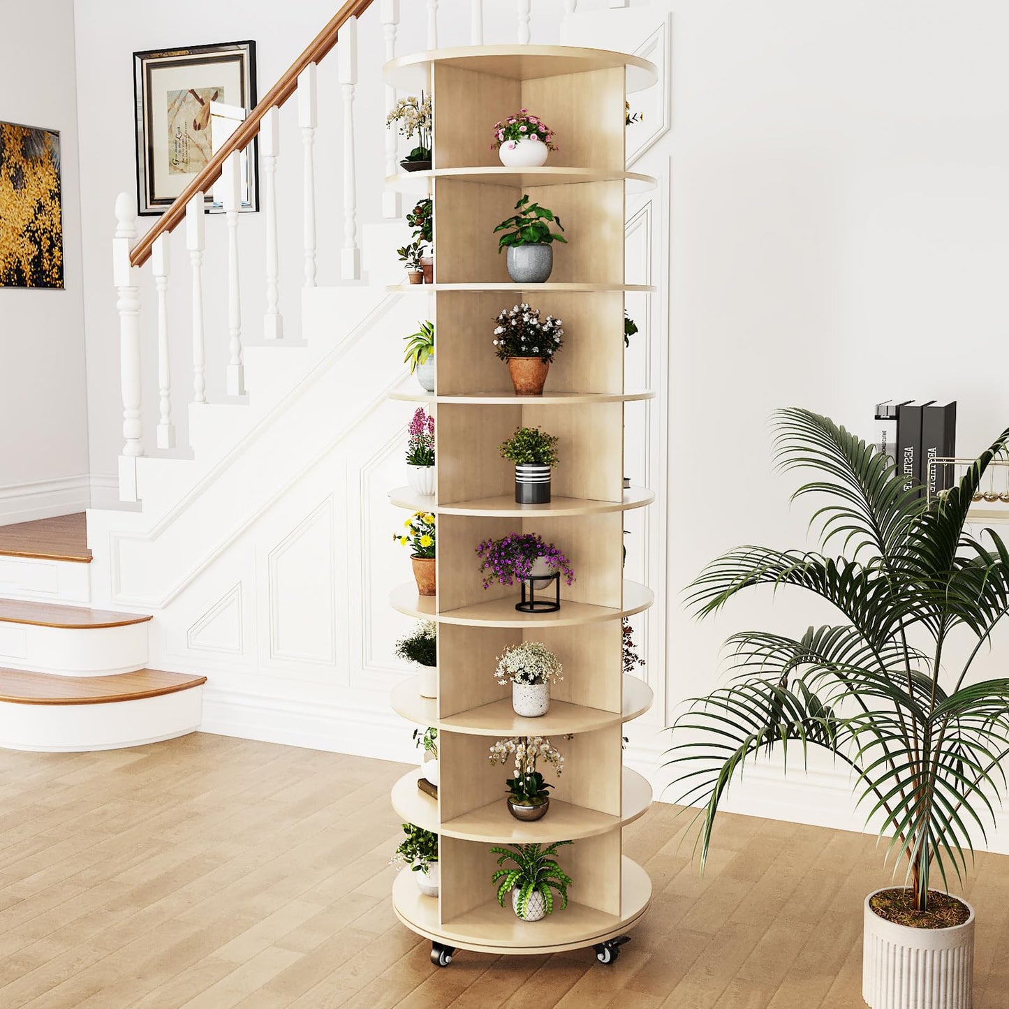 YODOLLA 8 Tier Rotating Shoe Rack Shoe Tower Organizer, Beige