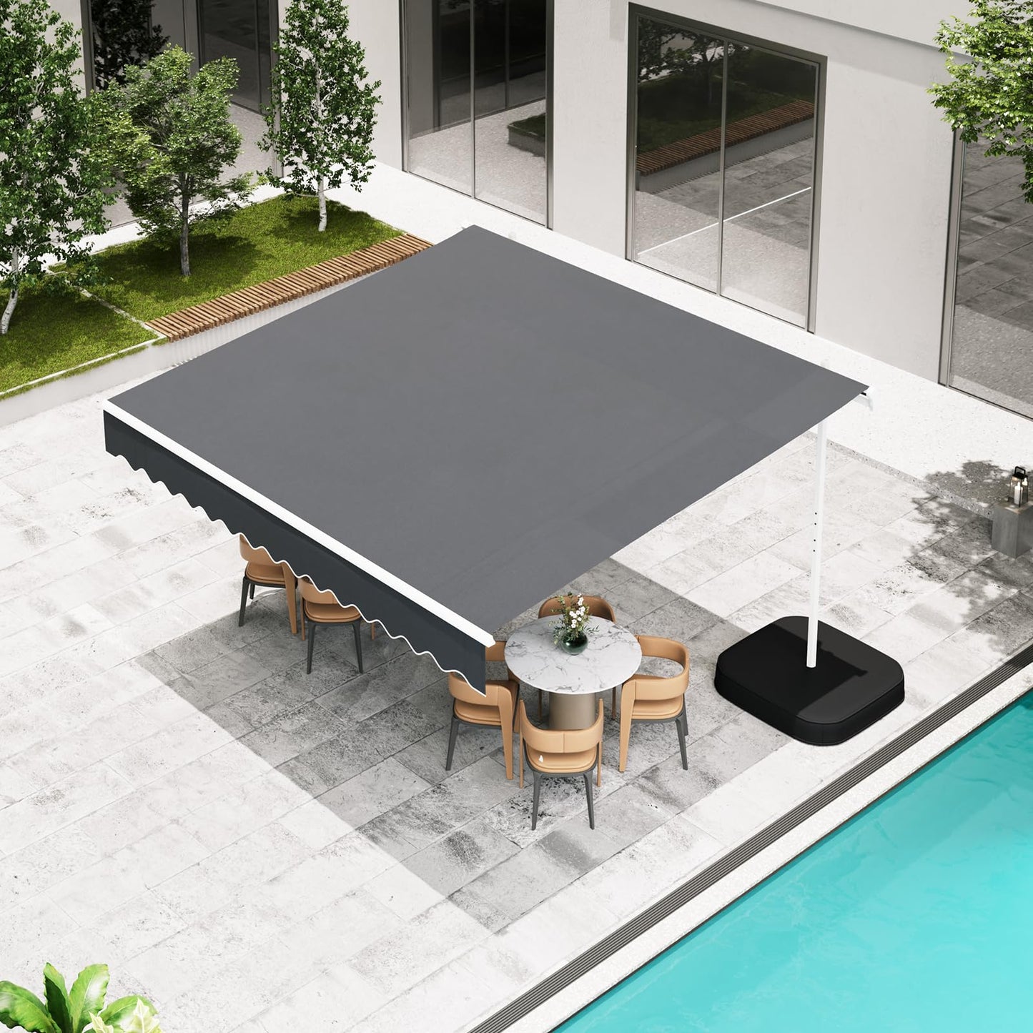 YODOLLA 10'x8' Awning Free Standing Retractable Awning with Weighted Base