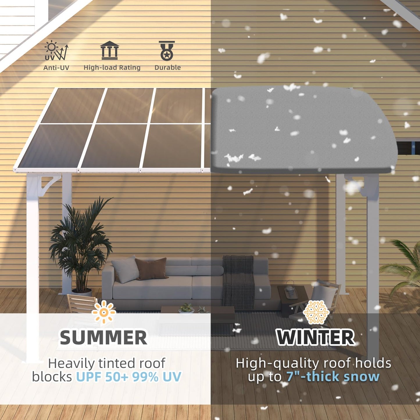 YODOLLA 12'x8' Wall Mounted Gazebos Pergola, White