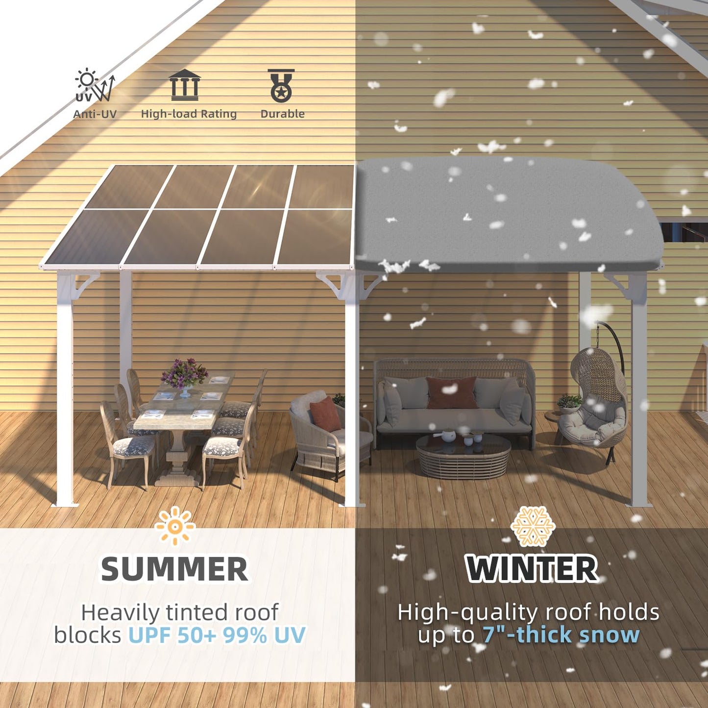 YODOLLA 16'x8' Wall Mounted Gazebos Pergola, White