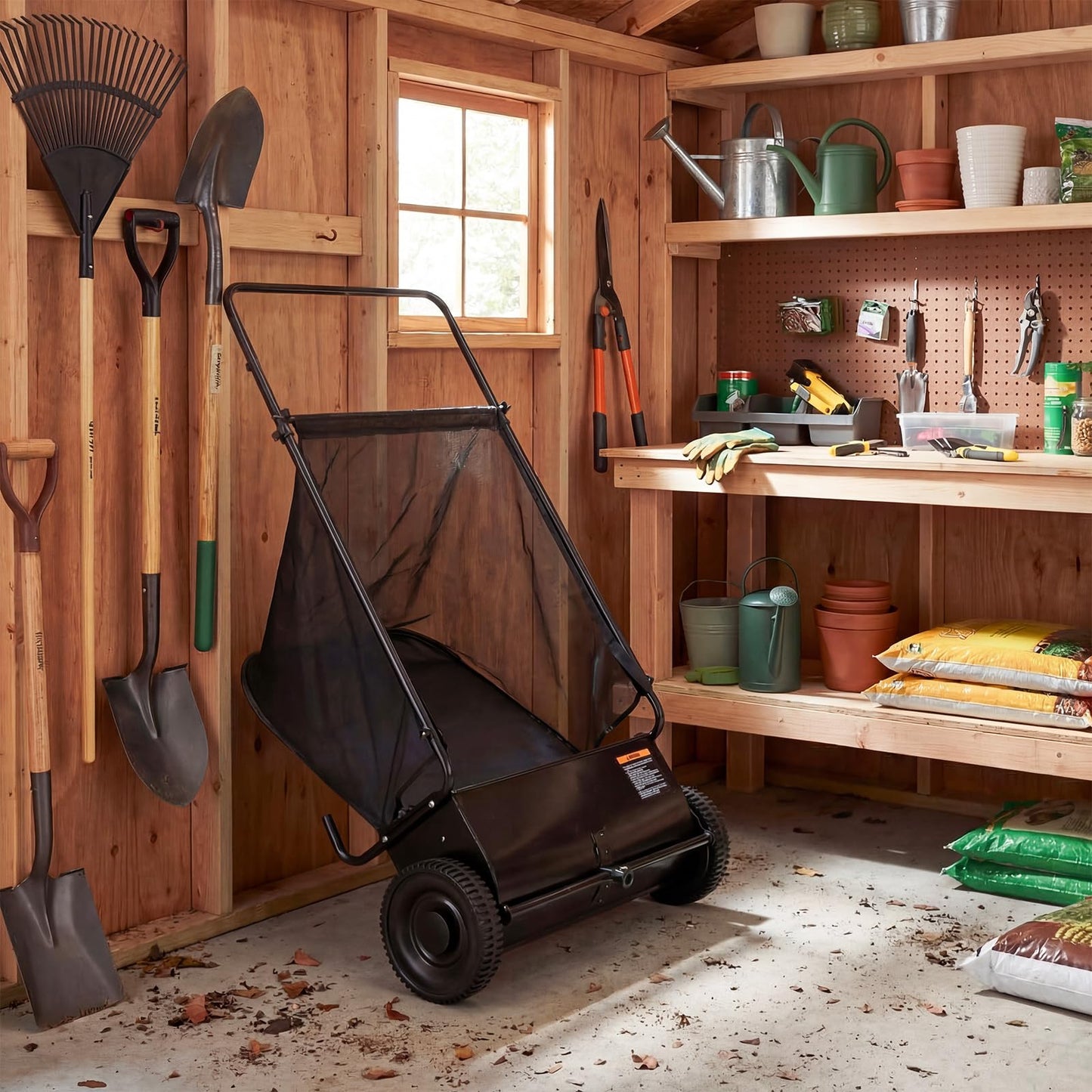 YODOLLA Push Lawn Sweeper, 26 Inch Leaf Collector 7 Cu. Ft. Hopper Capacity