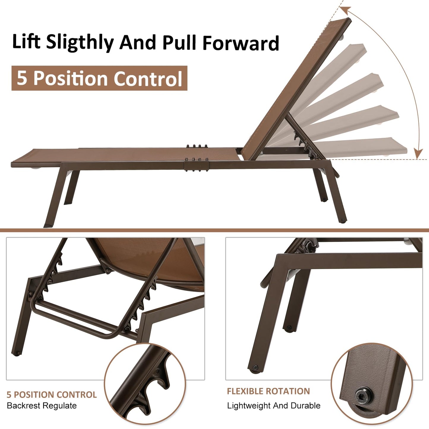 YODOLLA Curved Design Pool Lounge Chairs, Brown